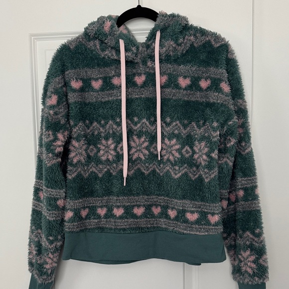 Honeydew USA Teal and Pink Fuzzy Hoodie - Picture 1 of 4